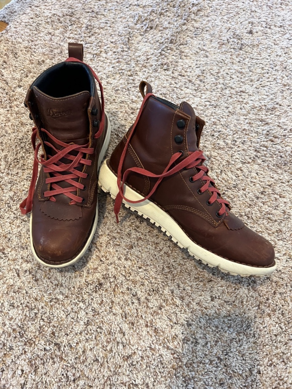 Danner Men's Brown Leather Logger Boots with Red Laces